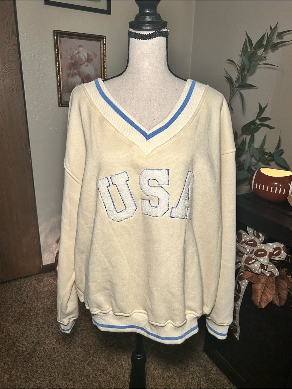 AS Revival Cream V-Neck USA Sweater; Size medium (slightly oversized)